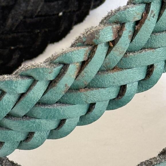 Vintage Argentina Capezio M/L Green Braided /Woven Leather Belt Gold Tone Buckle - Picture 7 of 9